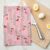 Linge De Cuisine Joy birds Noël - rose (Quart Plié)