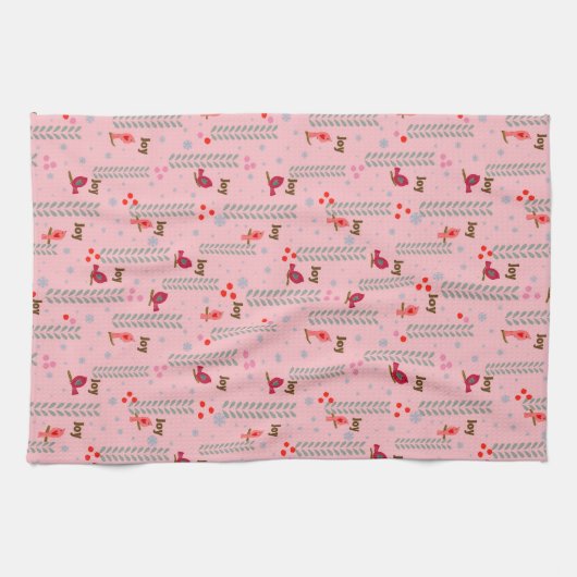 Linge De Cuisine Joy birds Noël - rose (Horizontal)