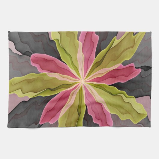Linge De Cuisine Joy, Vert rose Anthracite Imaginaire Fleur Fractal (Horizontal)