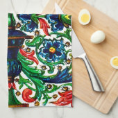 Linge De Cuisine Joyaux Tons Médiéval Fleurs Manuscrits Scrolls (Quart Plié)