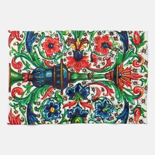 Linge De Cuisine Joyaux Tons Médiéval Fleurs Manuscrits Scrolls (Horizontal)