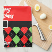 Linge De Cuisine Joyeuse ceinture de Noël et Jacquard rouge (Quart Plié)