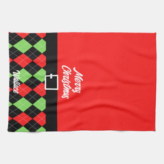 Linge De Cuisine Joyeuse ceinture de Noël et Jacquard rouge (Horizontal)