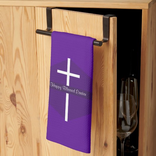Linge De Cuisine Joyeuse Croix Blanche de Pâques Chrétien pourpre (Pliage en tiers)