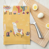 Linge De Cuisine Joyeuse lama aux fleurs et cactus Aquarelle (Quart Plié)