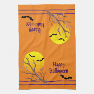 Linge De Cuisine Joyeuses chauves-souris d'Halloween et la lune