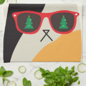 Linge De Cuisine Joyeuses fêtes ! Cartoon de chat Cute Père Noël - (Plié)