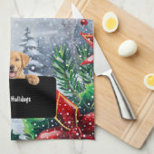 Linge De Cuisine Joyeuses Fêtes Chiot Mignon (Quart Plié)