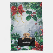 Linge De Cuisine Joyeuses Fêtes Chiot Mignon (Vertical)