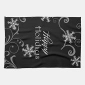 Linge De Cuisine Joyeuses fêtes de neige blanches sur noir (Horizontal)