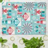 Linge De Cuisine Joyeuses fêtes Motif bleu et rouge Turquoise (Plié)