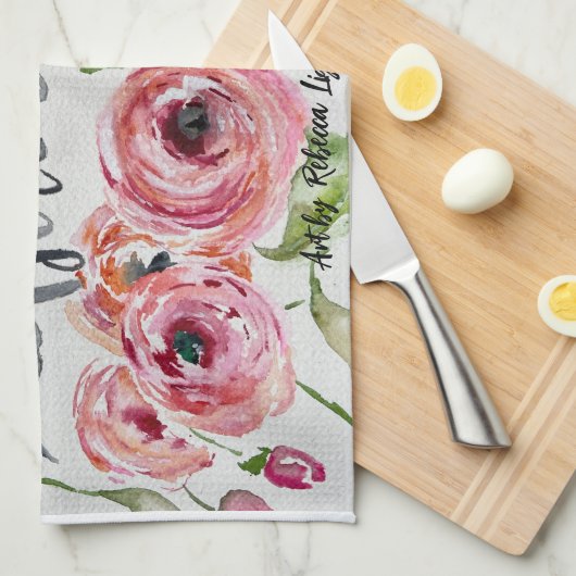 Linge De Cuisine Joyeuses fleurs d'aquarelle d'anniversaire (Quart Plié)