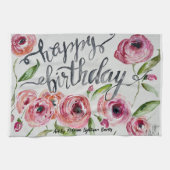 Linge De Cuisine Joyeuses fleurs d'aquarelle d'anniversaire (Horizontal)