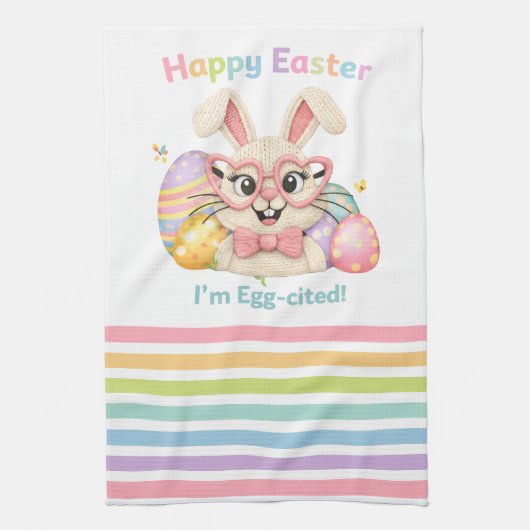 Linge De Cuisine Joyeuses Pâques Je suis Excité Lapin (Vertical)