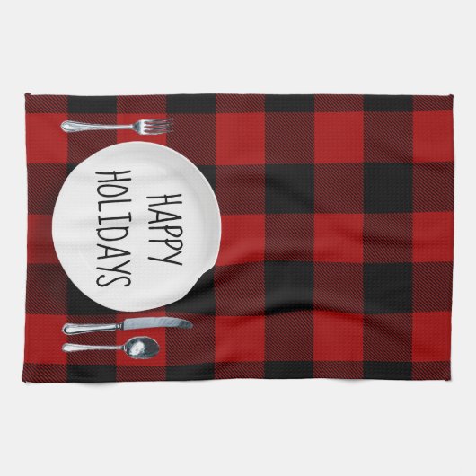 Linge De Cuisine Joyeuses Plaque De Vacances Sur Buffalo Plaid (Horizontal)