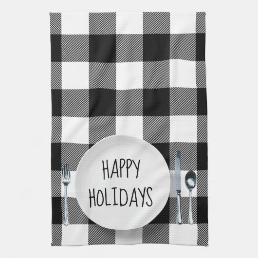 Linge De Cuisine Joyeuses Plaque De Vacances Sur Buffalo Plaid Cuis (Vertical)