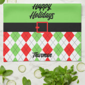 Linge De Cuisine Joyeuses vacances Ceinture et Jacquard vert (Plié)