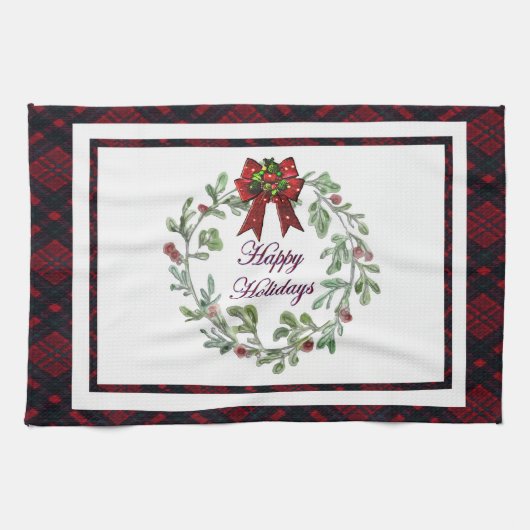 Linge De Cuisine Joyeuses Vacances Rouge Plaid (Horizontal)