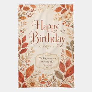 Linge De Cuisine Joyeux Anniversaire Aquarelle Botanique Automne Ch