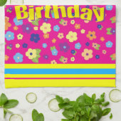 Linge De Cuisine Joyeux anniversaire en fleurs (Plié)