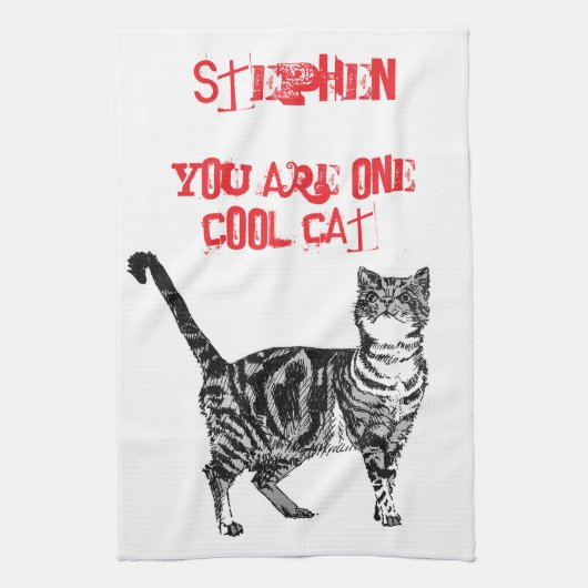 Linge De Cuisine Joyeux anniversaire Vous Cool Tabby Cat (Vertical)