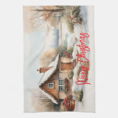 Linge De Cuisine Joyeux Cabine de Noël dans un paysage enneigé (Vertical)