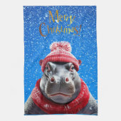 Linge De Cuisine Joyeux chapeau et foulard de Noël Hippo (Vertical)