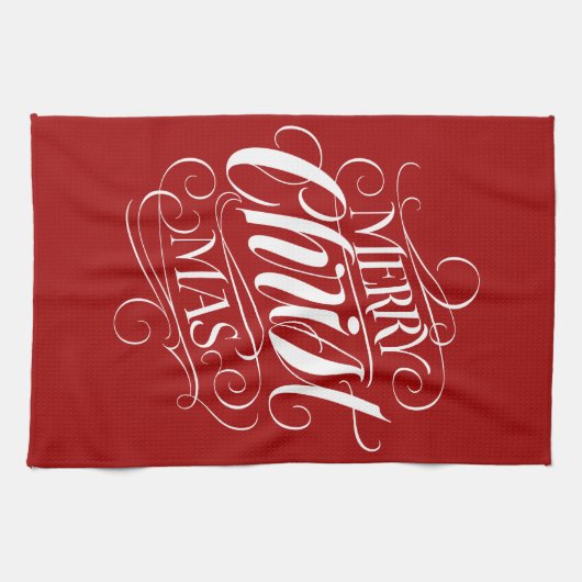 Linge De Cuisine Joyeux CHRISTmas Christian Calligraphie Script Rou (Horizontal)