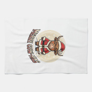 Linge De Cuisine Joyeux Cowmas Highland Cow Chemise de Noël Design_