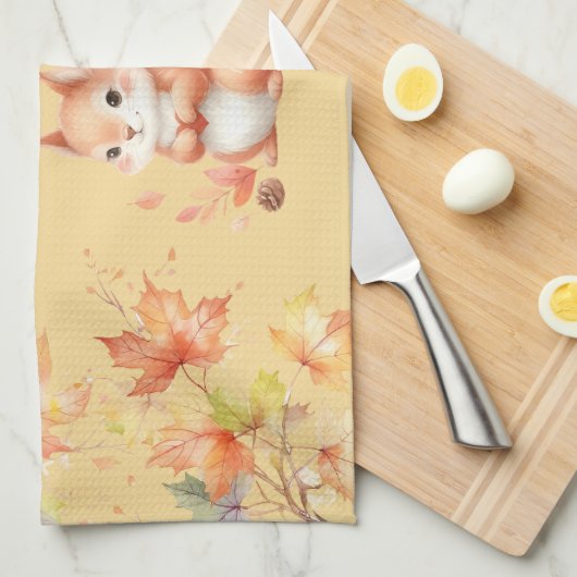 Linge De Cuisine Joyeux écureuil d'automne en Feuille (Quart Plié)