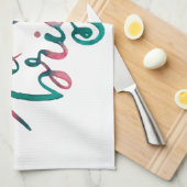 Linge De Cuisine Joyeux et lumineux - vert et rose (Quart Plié)