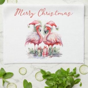 Linge De Cuisine Joyeux Flamants roses roses de Noël