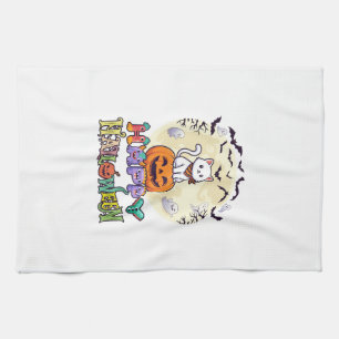 Linge De Cuisine Joyeux Halloween Chat Blanc Citrouille Lune Chauve