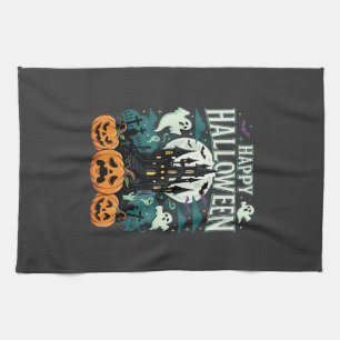 Linge De Cuisine Joyeux Halloween Château Hanté Fantômes et Citroui