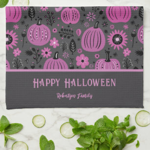 Linge De Cuisine Joyeux Halloween Citrouille Violette Nom de Famill