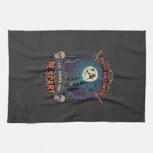 Linge De Cuisine Joyeux Halloween Sorcière Château Crânes Gras Boir