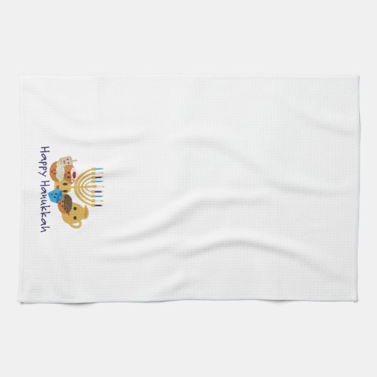 Linge De Cuisine Joyeux Hanoukka et mignon personnages Hanoukka (Horizontal)