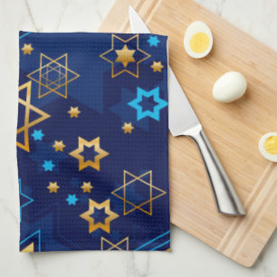 Linge De Cuisine Joyeux Hanoukka Etoile Juive Menorah Bleu