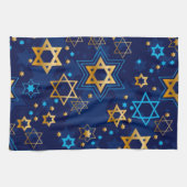 Linge De Cuisine Joyeux Hanoukka Etoile Juive Menorah Bleu (Horizontal)