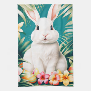 Linge De Cuisine Joyeux lapin et oeufs tropicaux hawaïens de Pâques