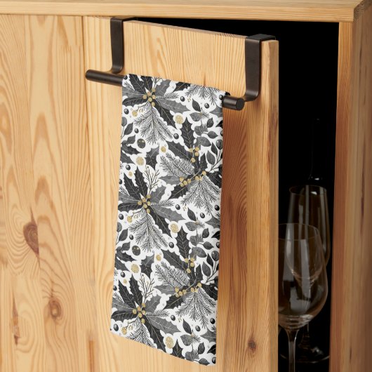 Linge De Cuisine Joyeux Motif de Noël en or noir #17 ID1009 (Pliage en tiers)