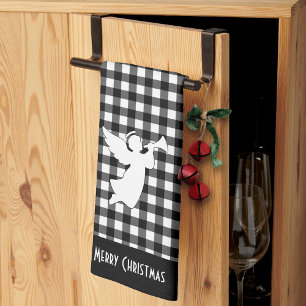 Linge De Cuisine Joyeux Noël Ange carreau de bœuf noir et blanc