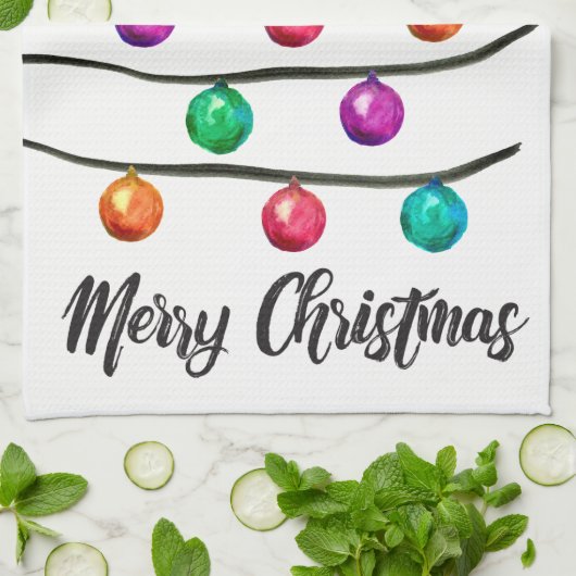 Linge De Cuisine Joyeux Noël, Aquarelle (Plié)