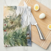 Linge De Cuisine Joyeux Noël Aquarelle Pine Arbres (Quart Plié)