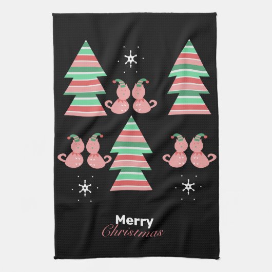 Linge De Cuisine Joyeux Noël Arbre Motif de chat (Vertical)