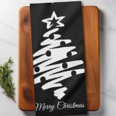 Linge De Cuisine Joyeux Noël Arbre Silhouette Noir Fête