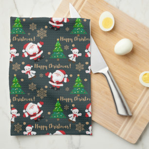Linge De Cuisine Joyeux Noël avec les arbres de Noël de Père Noël