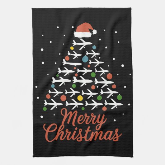 Linge De Cuisine Joyeux Noël Avion Vacances Arbre (Vertical)