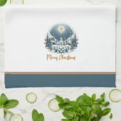 Linge De Cuisine Joyeux Noël bleu et or (Plié)