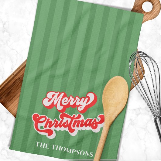 Linge De Cuisine Joyeux Noël Calligraphie Retro Style Rouge Vert